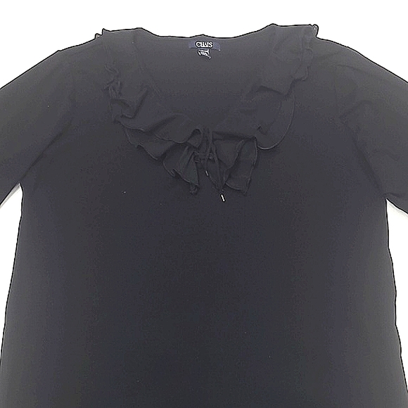 Chaps Ruffle Collar Blouse Lace Up Neckline Dressy Sheer Hem Quarter Sleeve Top - Picture 1 of 17
